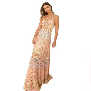 NWT Floral Print Tiered Long Maxi Dress Spaghetti Strap Pastel Floral